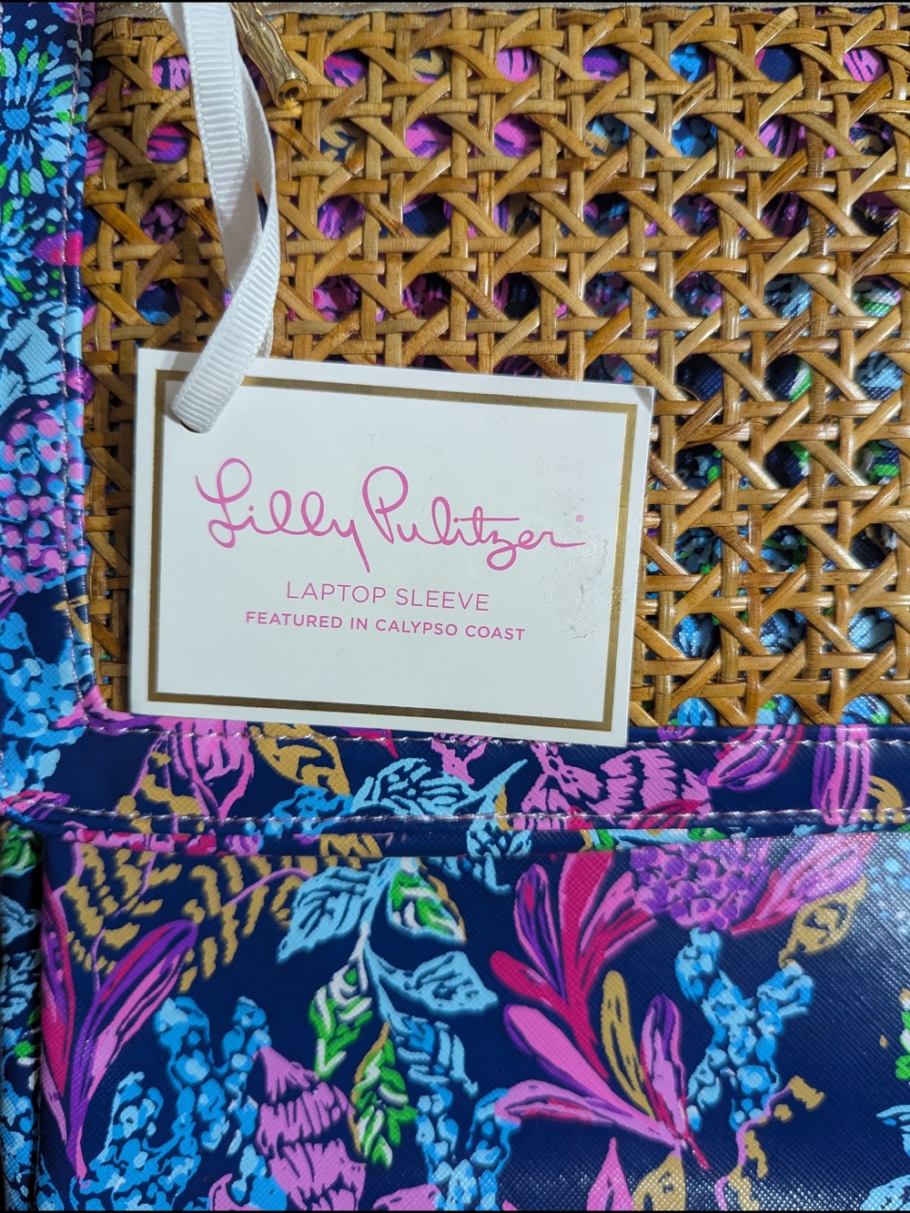 Lilly Pulitzer Navy Floral Laptop Sleeve with Woven Accent - Picture 2 of 9